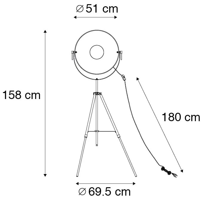 Candeeiro de pé preto com dourado 51 cm tripé ajustável - Magnax Industrial