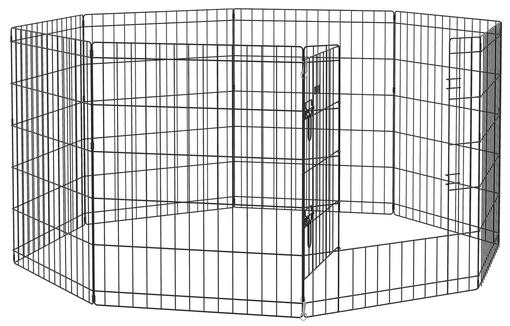 PawHut Parque para Cães 8 Painéis Dobráveis Gaiola Metálica para Animais de Estimação com Porta e Dupla Fechadura 76x61cm Preto