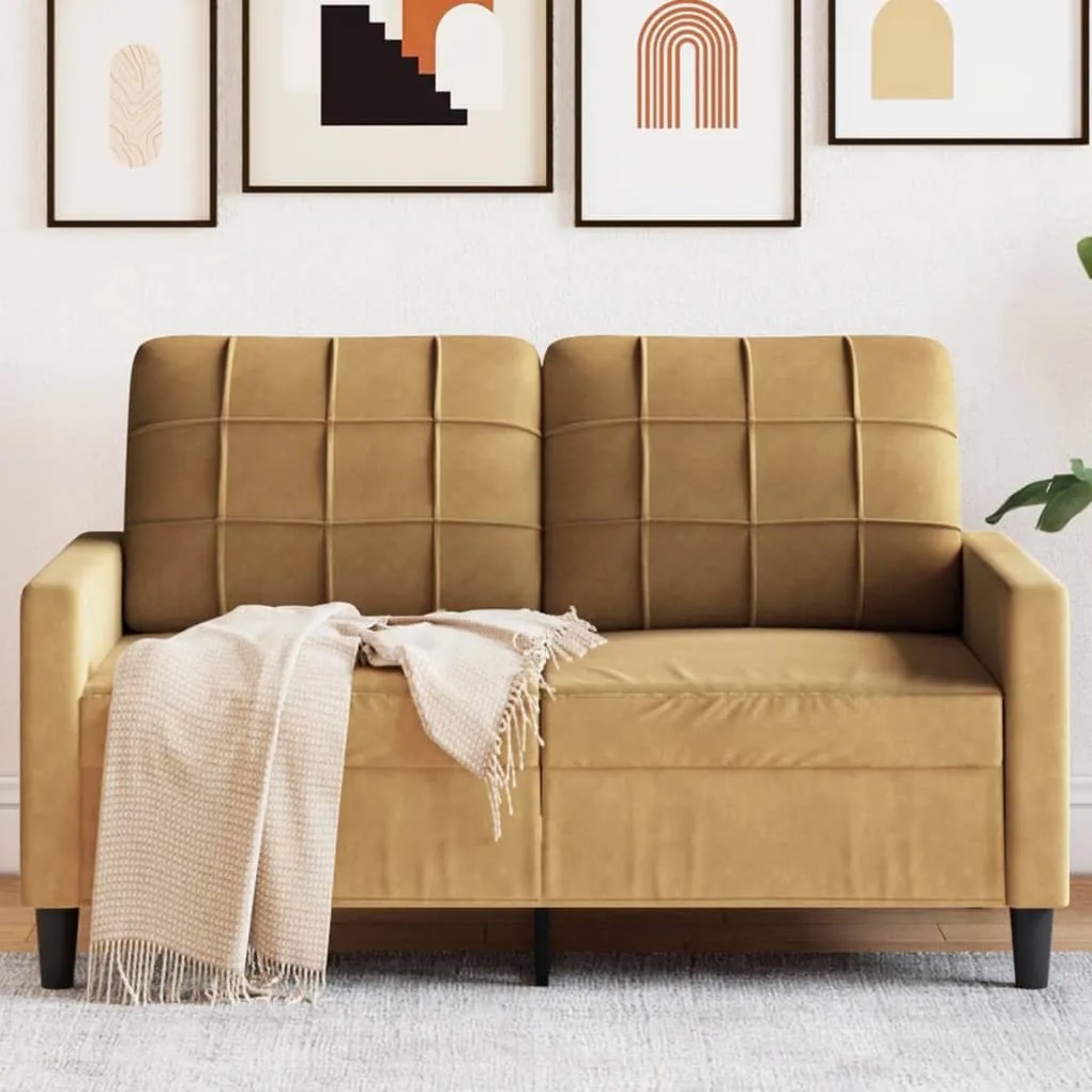 vidaXL Sofá de 2 lugares veludo 120 cm castanho
