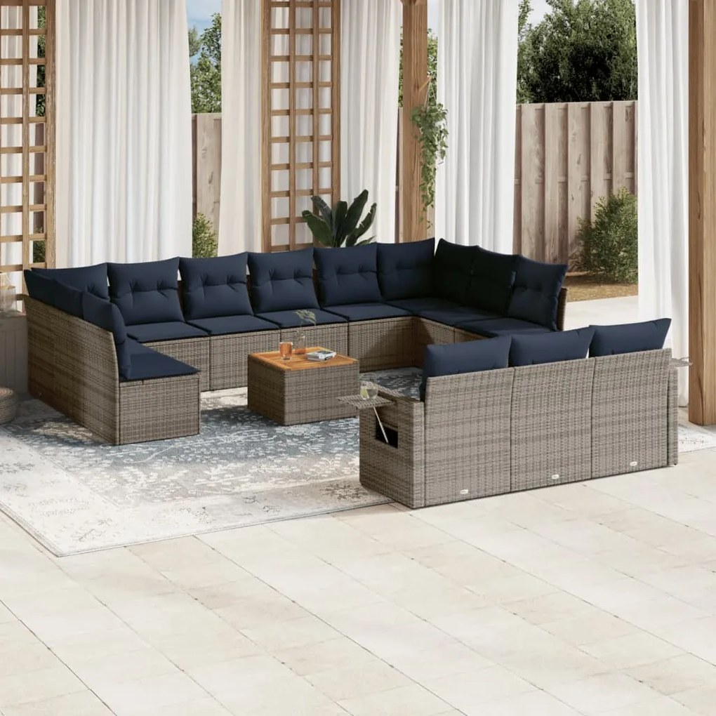 vidaXL 14 pcs conjunto sofás p/ jardim c/ almofadões vime PE cinzento