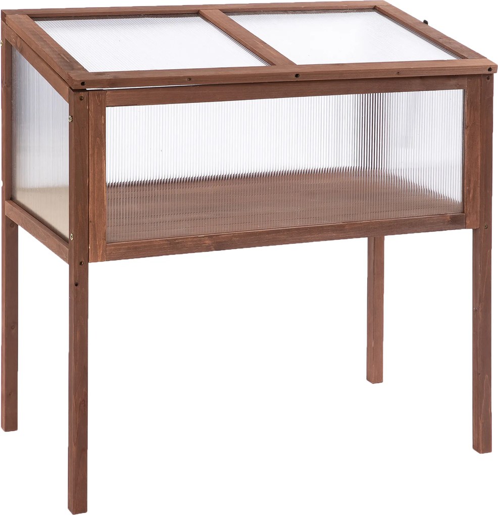 Outsunny Canteiro Elevado em Madeira Mini-estufa 90 x 50 x 93 cm Mesa de Cultivo com Cobertura, Canteiro de Ervas resistente às intempéries Caixa de Plantio para Jardim, Varanda e Terraço Castanho | Aosom Portugal