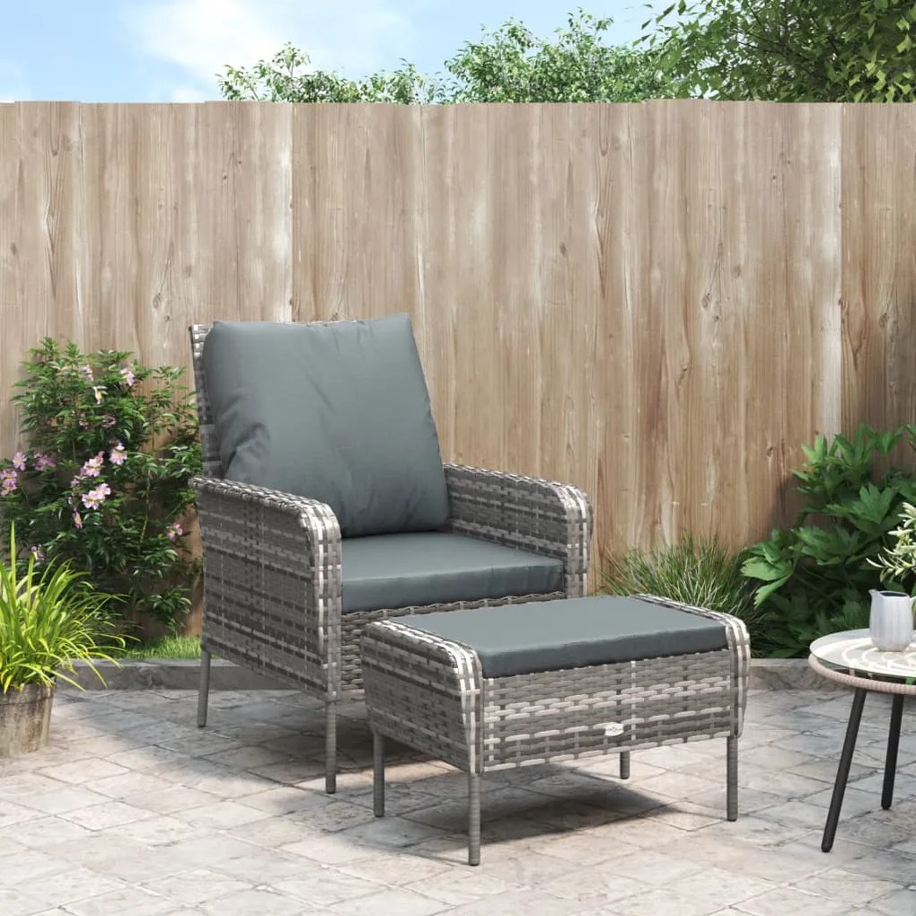 vidaXL Cadeira de jardim com apoio de pés vime PE cinzento