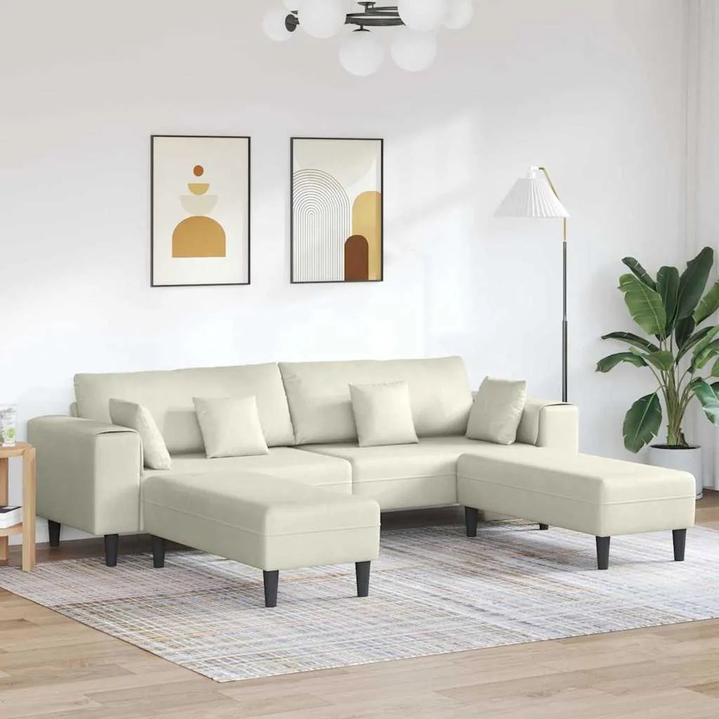 vidaXL Sofá de Veludo com almofada com travesseiro 3 pcs Creme 208 cm Veludo