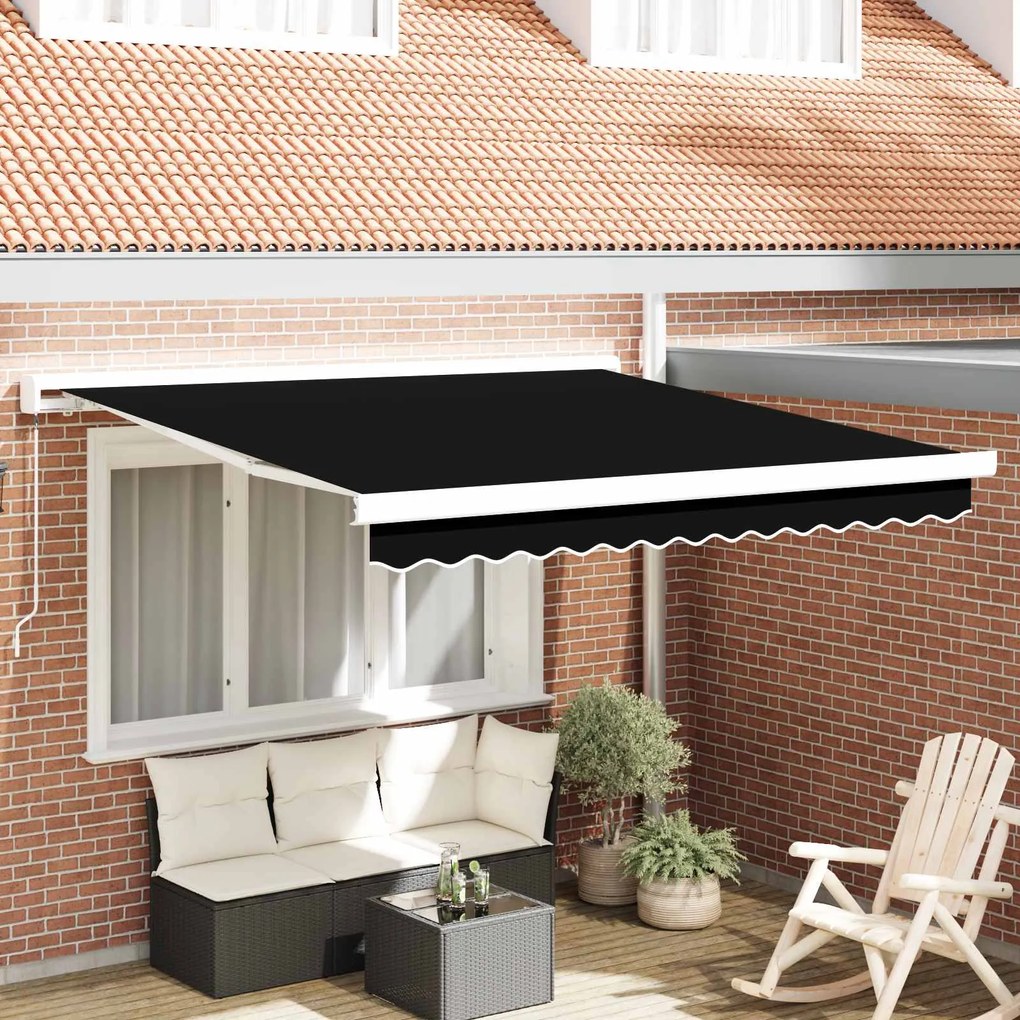 vidaXL Toldo Retrátil Preto 350 x 250 cm Tecido e Metal