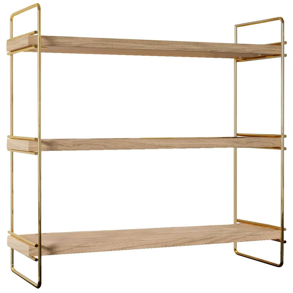 Prateleira Masa Üstü 3 Katlı Organizer – Dourado e Castanho – 40x16x40