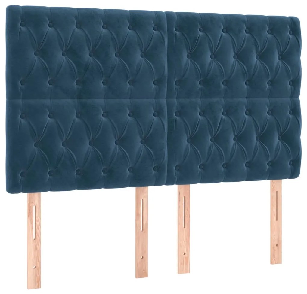 Cama box spring c/ colchão/LED 160x200 cm veludo azul-escuro