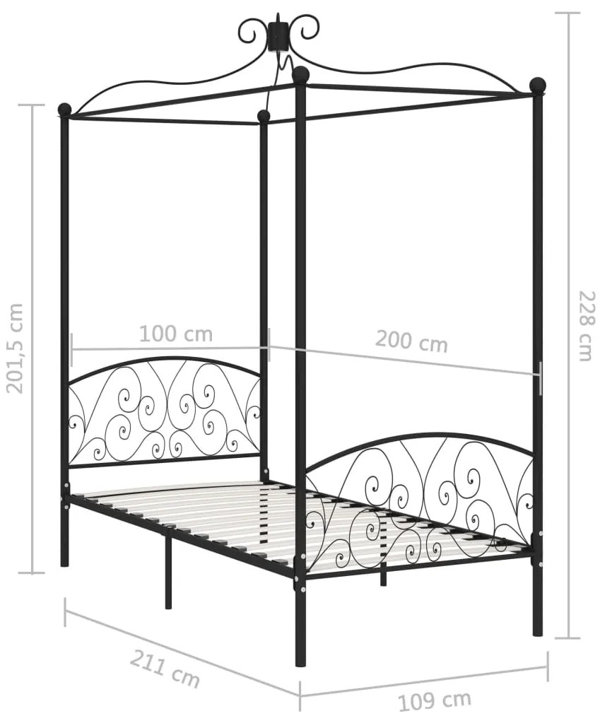 Estrutura de cama com dossel 100x200 cm metal preto