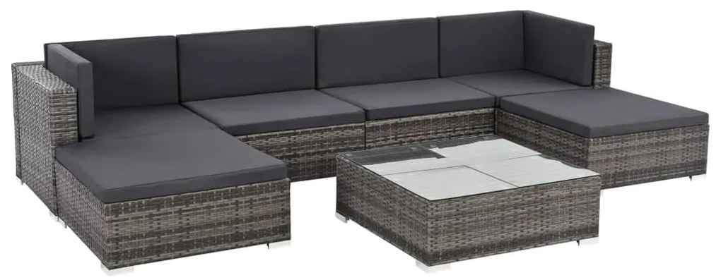vidaXL 7 pcs conjunto lounge de jardim c/ almofadões vime PE cinzento