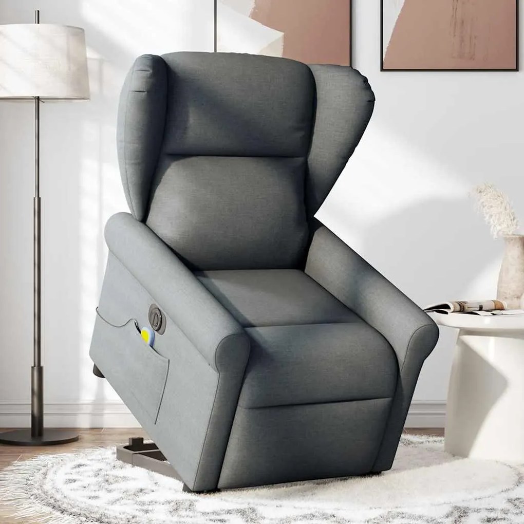 Poltrona elétrica elevatória massagens tecido cinzento-escuro