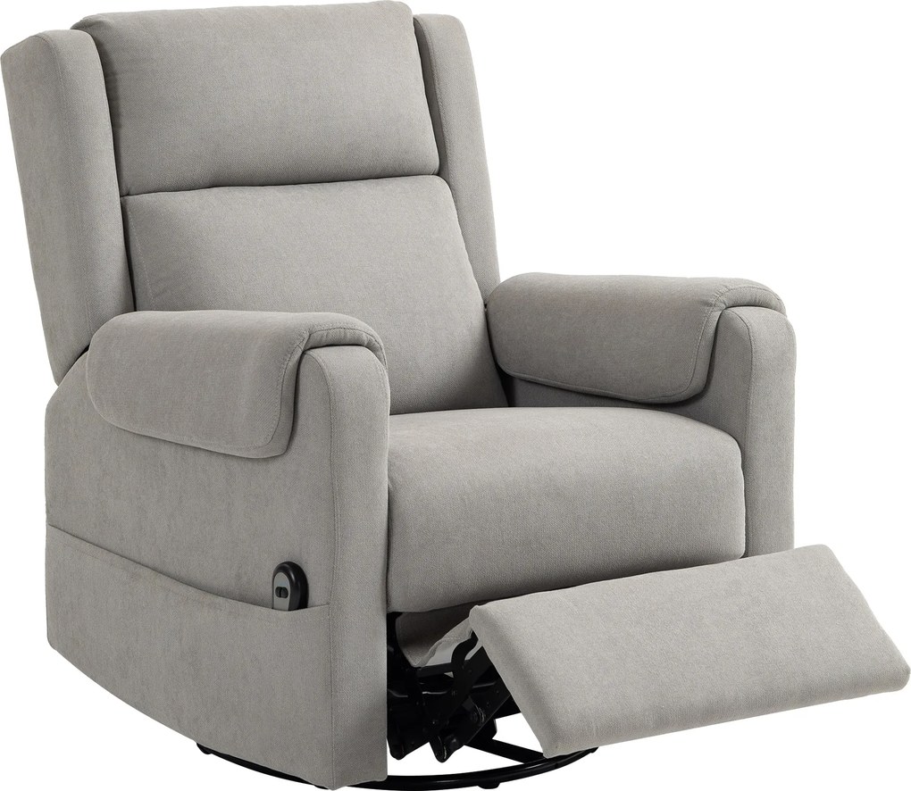 HOMCOM Poltrona Relax Reclinável Elétrica Giratória e Basculante com Apoio para os Pés Ajustável Controlo Remoto 86x89x99 cm Cinzento Claro | Aosom Portugal