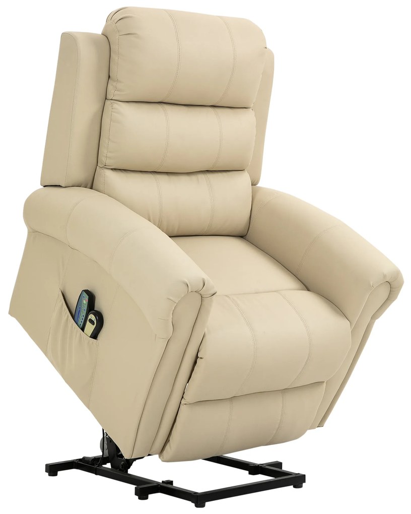 HOMCOM Poltrona Reclinável Elétrica Levanta Pessoas com Massagem Vibratória e Aquecimento  98x96x105 cm Creme | Aosom Portugal