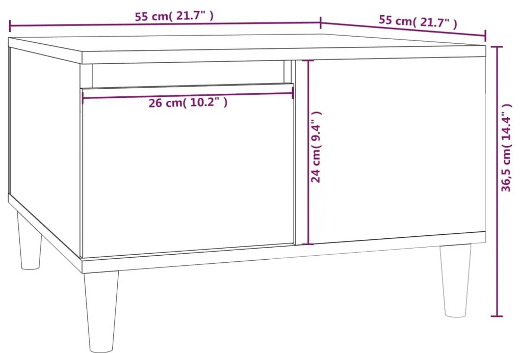 Mesa de centro 55x55x36,5 cm derivados madeira branco brilhante