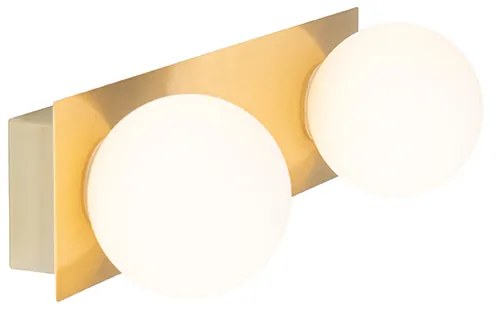 Candeeiro de parede dourado 28 cm IP44 2-luzes com interruptor - Cederic Moderno