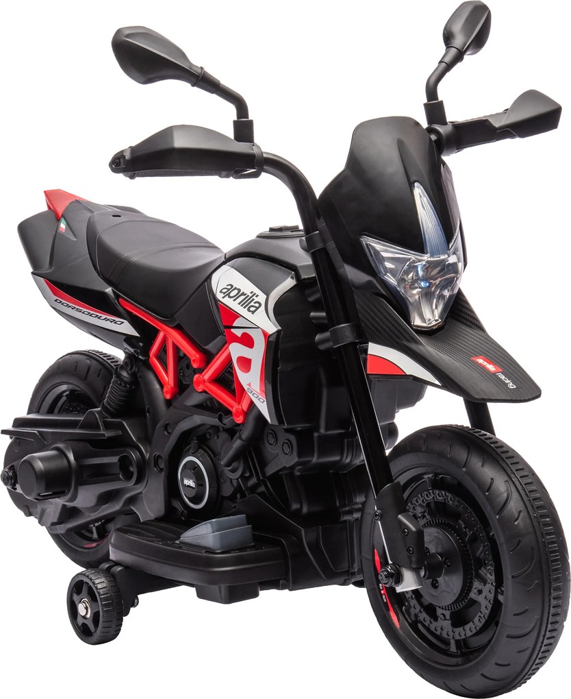 AIYAPLAY Mota Elétrica Infantil 6V com Licença APRILIA, Rodas de Apoio, Frente/Trás, Bateria de Lítio, Música, Vermelha | Aosom Portugal