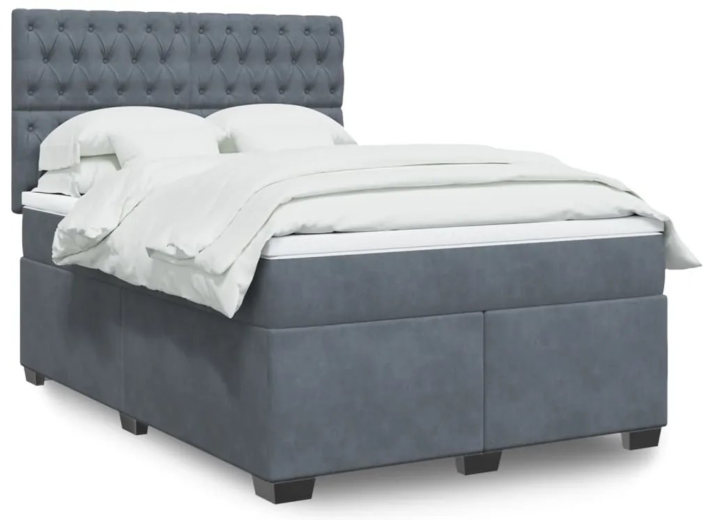 vidaXL Cama com molas/colchão 140x190 cm veludo cinzento-escuro