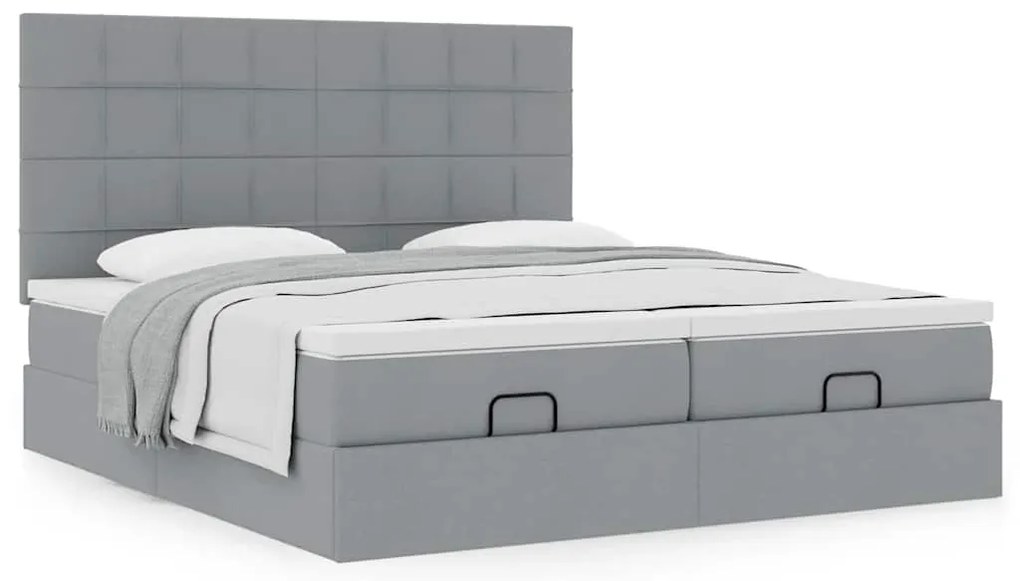 Estrutura de cama otomana com colchões tecido cinzento claro