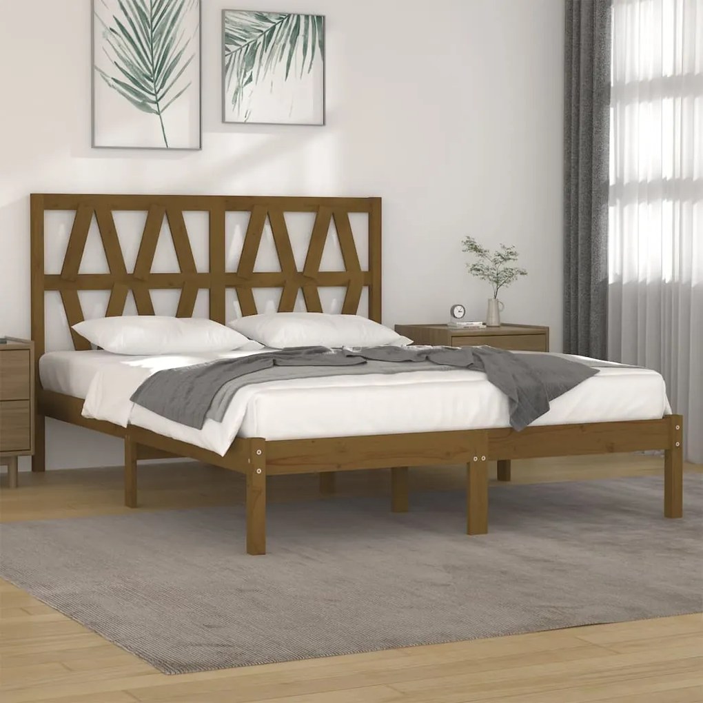 vidaXL Estrutura de cama 140x200 cm pinho maciço castanho-mel