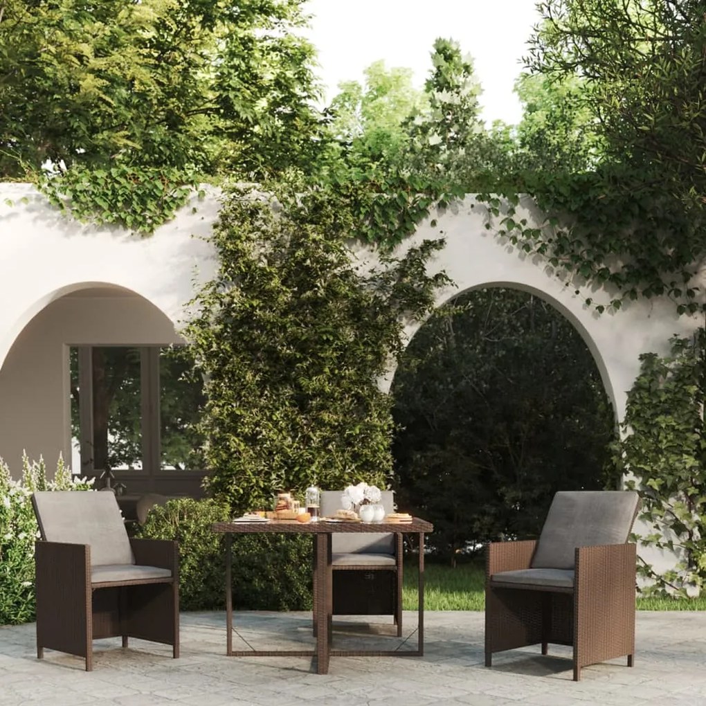 316788 vidaXL Mesa de jardim 109x107x74 cm vime PE e vidro castanho