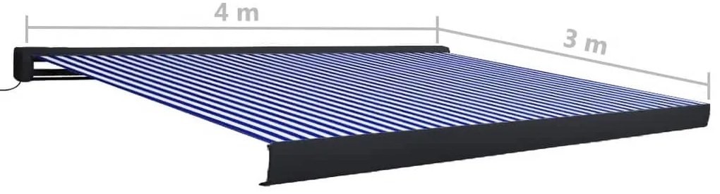 Toldo motorizado com caixa 400x300 cm azul e branco