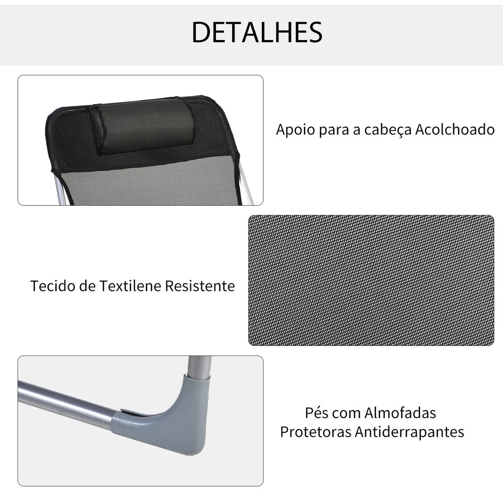 Espreguiçadeira dobrável e reclinável de jardim com apoio de cabeça e