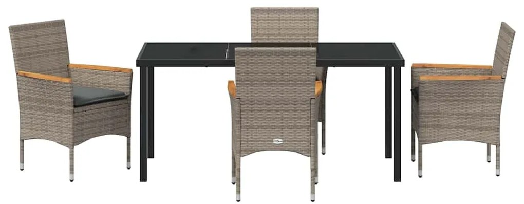 Conjunto de Jantar de Jardim de 5 Peças com Almofadas Cinza em Rattan