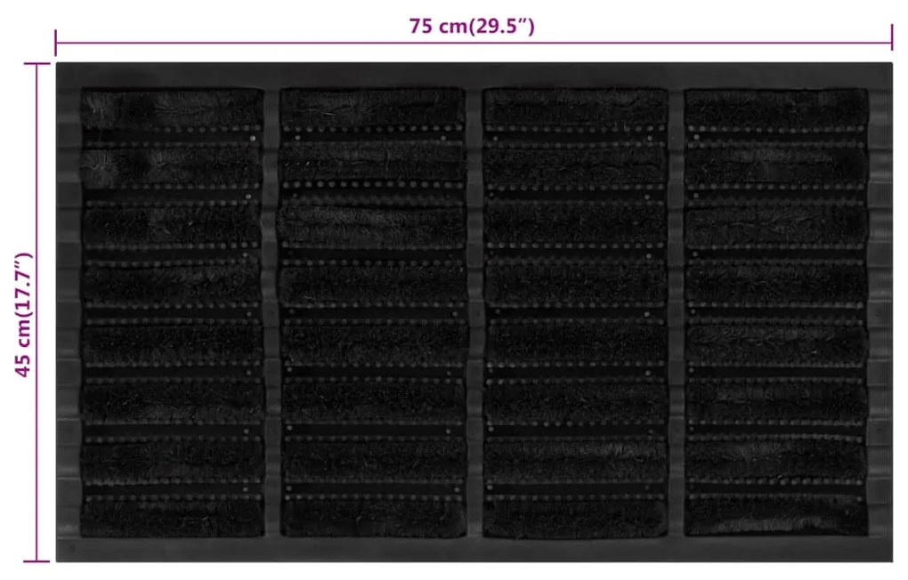 Tapete de porta retangular 45x75 cm borracha e fibra de coco