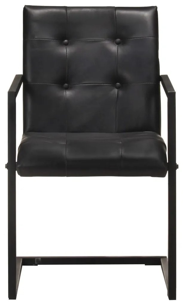 Cadeiras de jantar cantilever 6 pcs couro genuíno preto