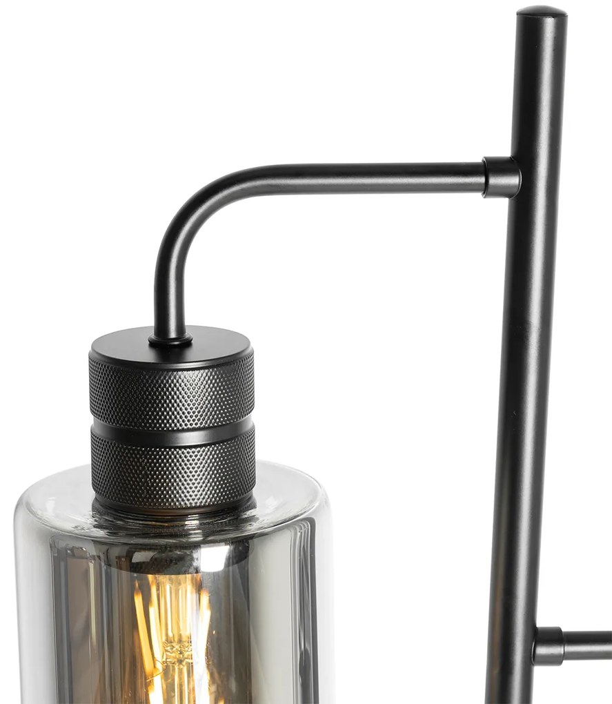 Candeeiro de pé moderno preto com vidro fumê 2 luzes - Stavelot Moderno