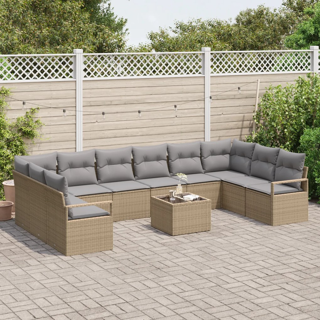 Conjunto de Sofá de Jardim vidaXL de 11 Peças com Almofadas de Rattan