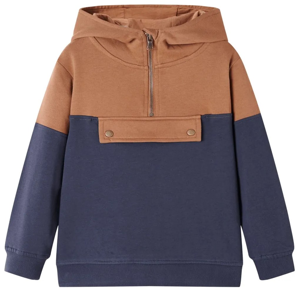 Sweatshirt para criança com capuz e meio fecho antracite/conhaque 116