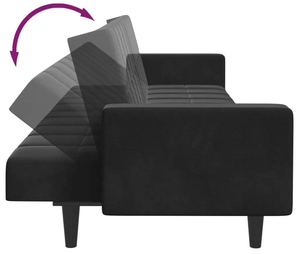 Sofá-cama 2 lugares c/ apoio de pés veludo preto