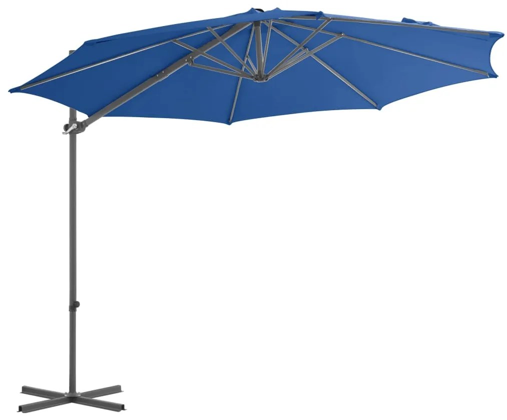 Guarda-sol jardim cantilever com poste de aço 300 cm azul ciano