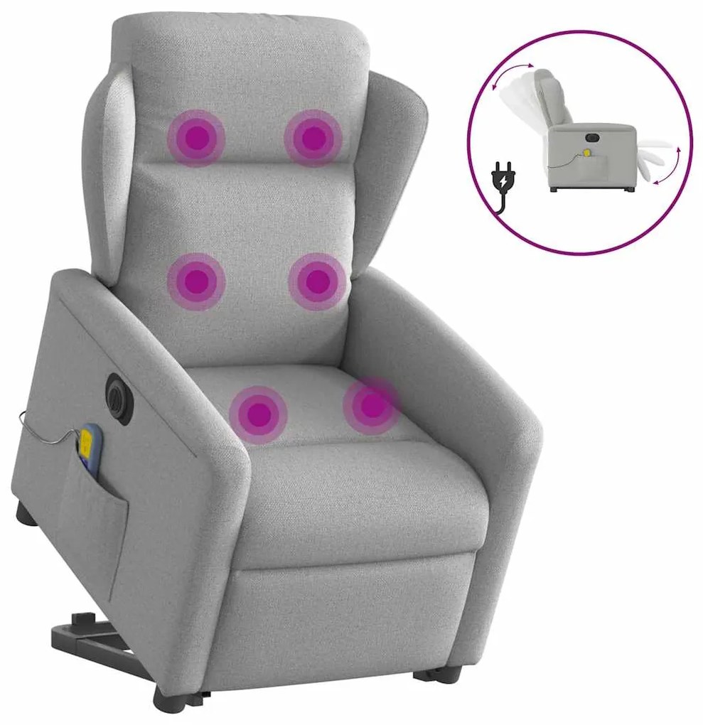 vidaXL Poltrona elétrica elevatória massagens tecido cinzento-nublado