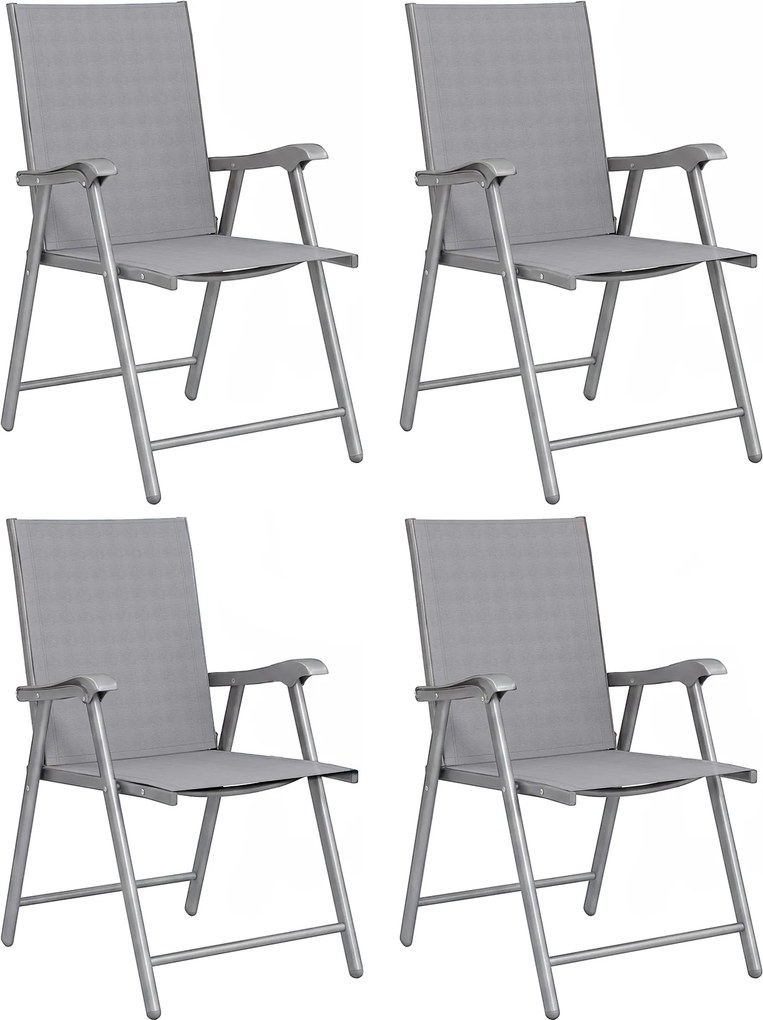 Outsunny Conjunto de 4 Cadeiras de Campismo Dobráveis Cadeiras de Jardim com Tecido Textilene Respirável 58x62x97 cm Cinza Claro | Aosom Portugal