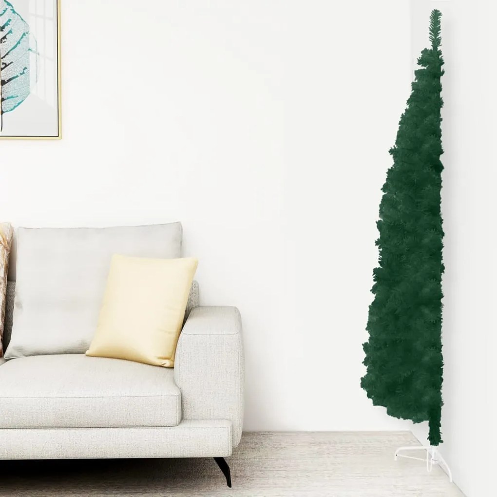 Meia árvore de Natal fina com suporte 180 cm verde