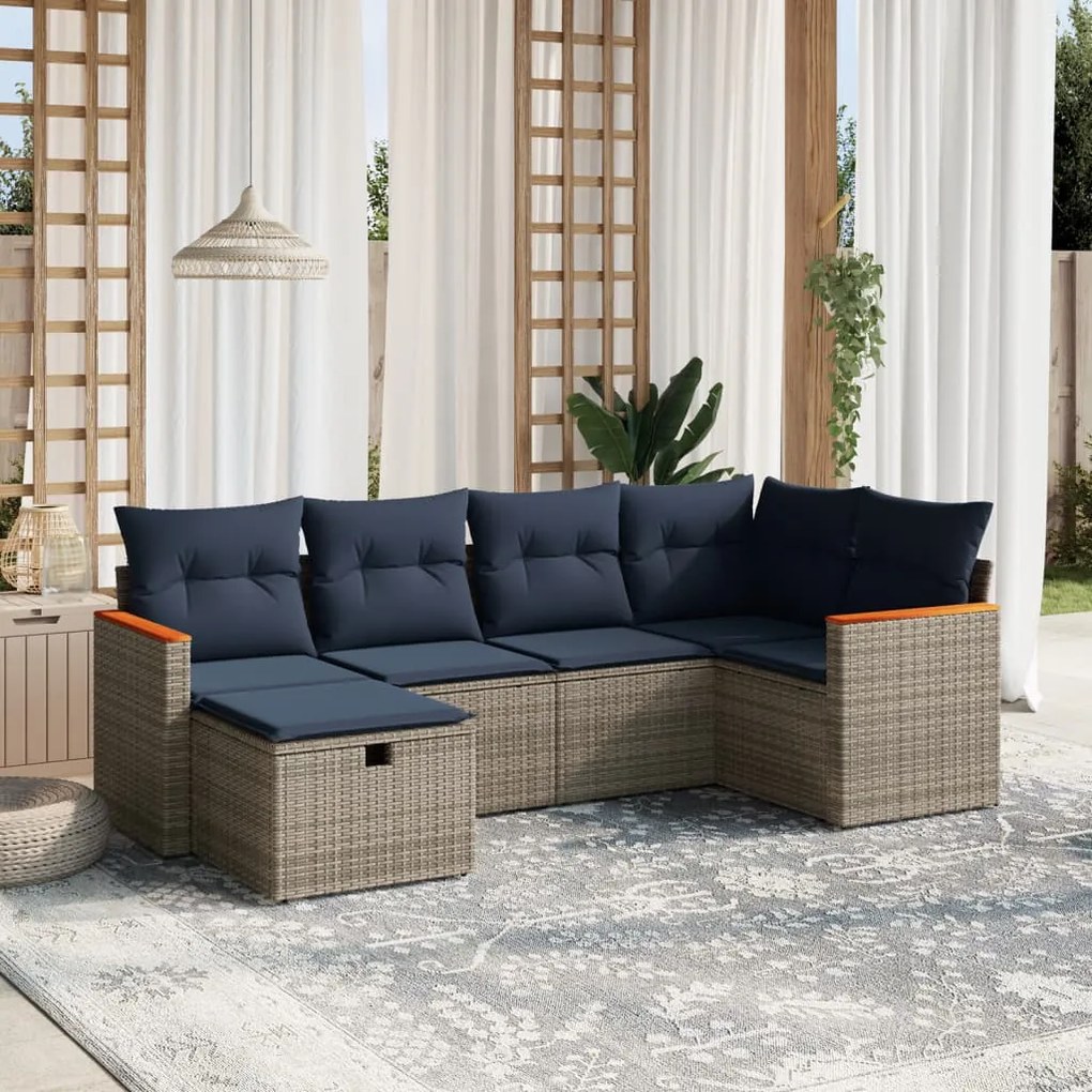 vidaXL 6 pcs conjunto sofás p/ jardim c/ almofadões vime PE cinzento