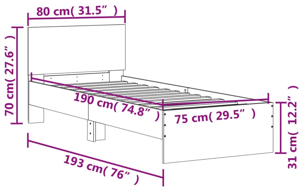 Estrutura cama cabeceira 75x190 cm derivados de madeira branco