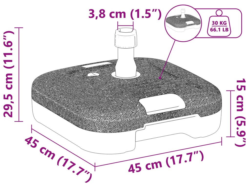 Base para Parasol de Exterior vidaXL com 28 kg de Areia ou 24 L de Águ