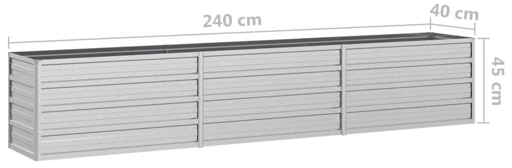 Canteiro elevado de jardim 240x40x45cm aço galvanizado prateado