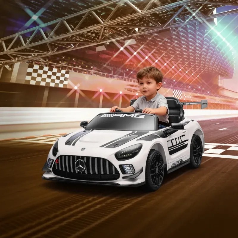 Carro Elétrico para Crianças Mercedes-AMG GT3 Evo12V com Controlo Remoto 2,4G e Motor Duplo 115x66x44 cm Branco
