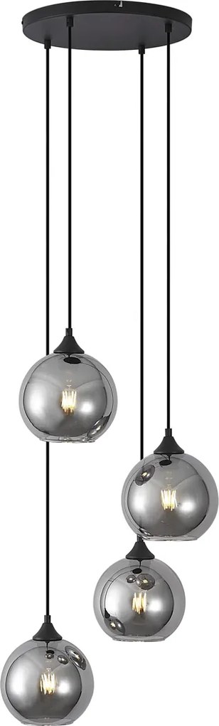 Candeeiro suspenso Art Deco preto com vidro fumado 4 luzes - Wallace