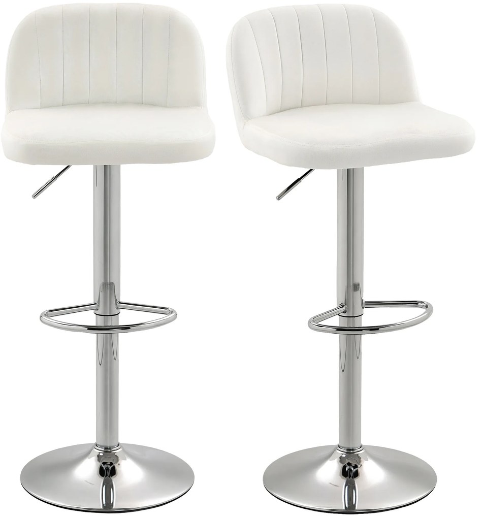 Conjunto de 2 Bancos de Bar com Altura Ajustável Assento Giratório e Apoio para os Pés 43x45x81-101 cm Creme