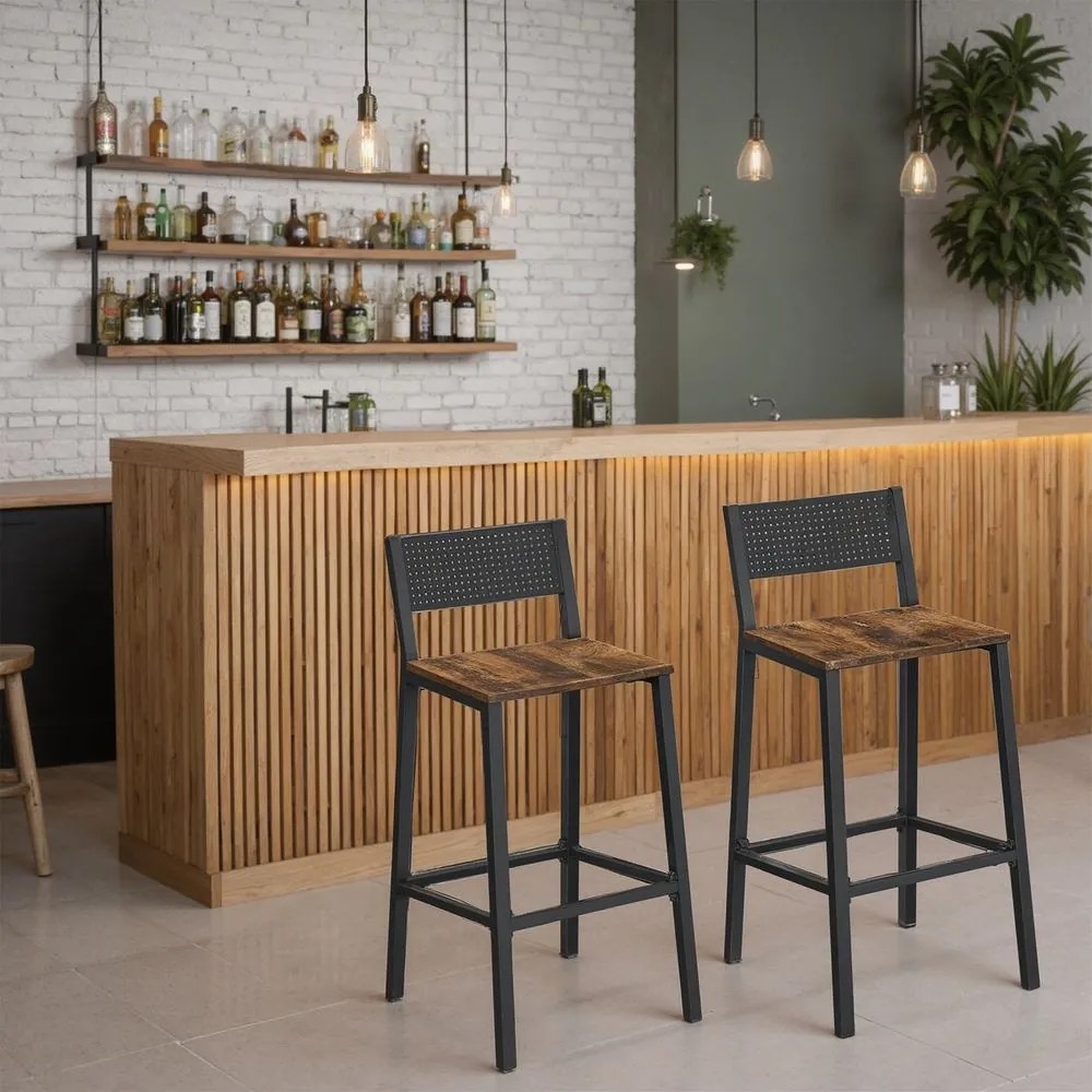 Conjunto de 2 bancos de bar 50,7 x 43,1 x 97,2 cm, cadeiras de bar, cadeiras de cozinha castanho-preto