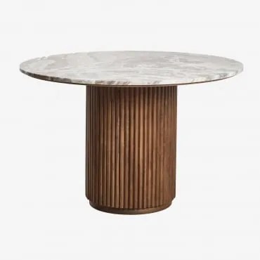 Mesa De Jantar Redonda Em Pedra Natural E Madeira De Manga Giselda Mármore Castanho Toronto & Ø120 Cm - Sklum