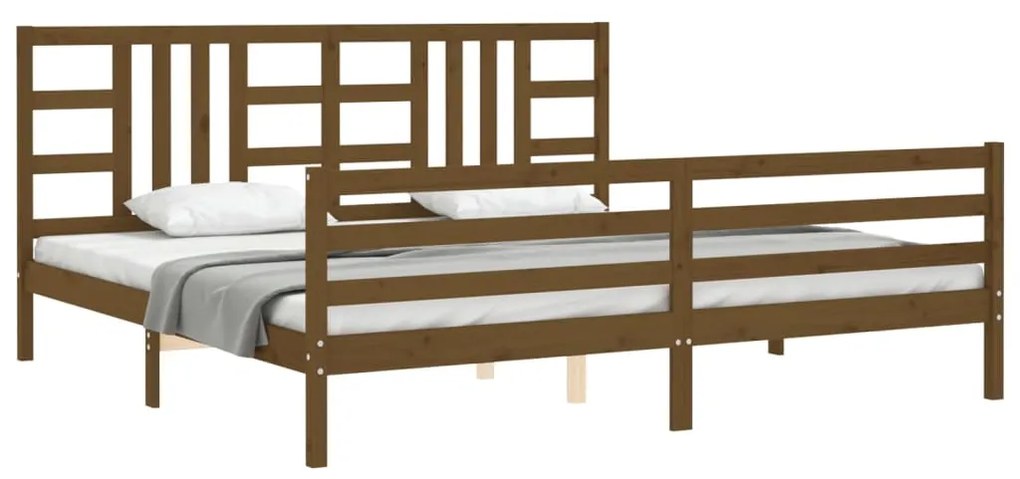 Estrutura cama c/ cabeceira 200x200cm maciço castanho-mel