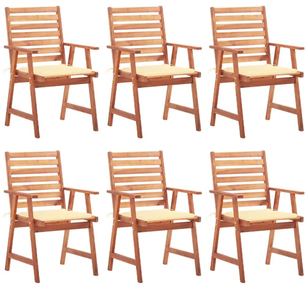 vidaXL Cadeiras de jantar p/ jardim 6 pcs c/ almofadões acácia maciça