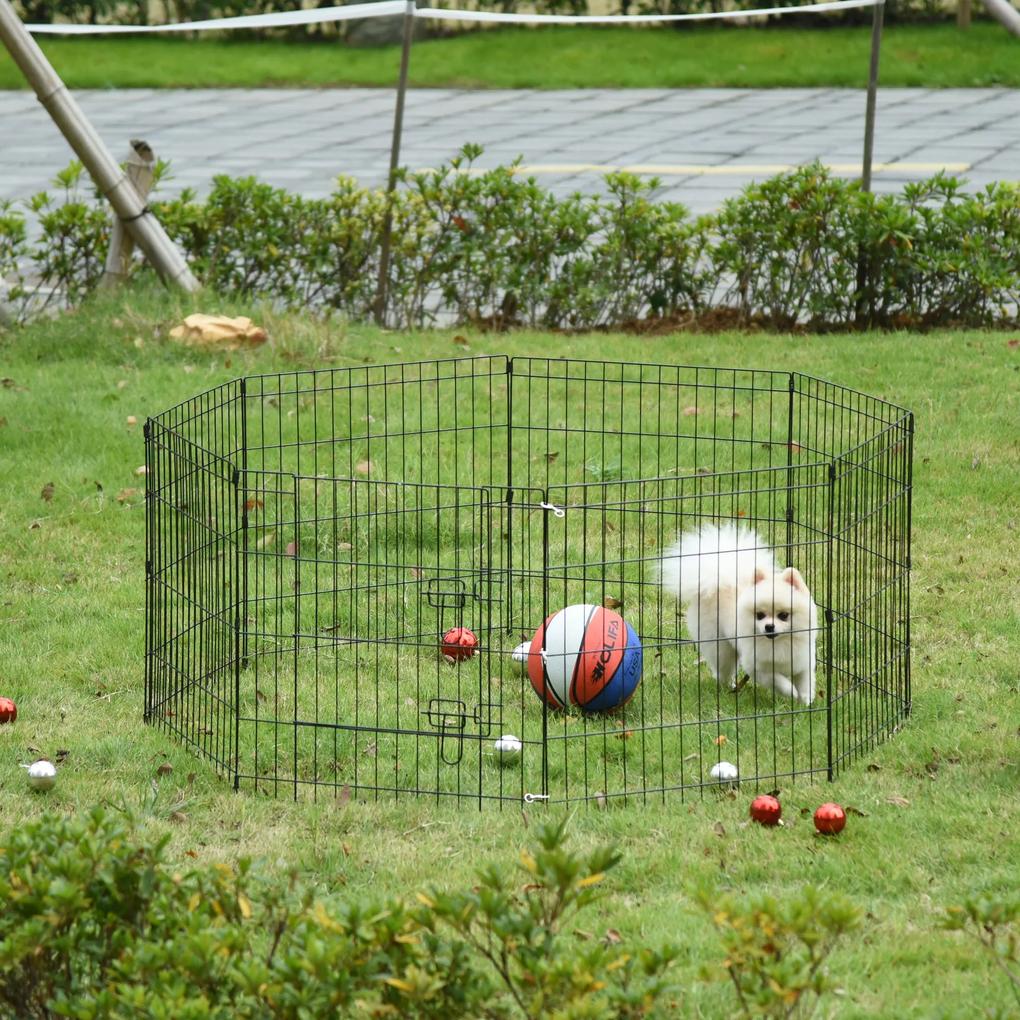 PawHut Parque para Cães 8 Painéis 61x61cm Dobráveis Gaiola Metálica para Animais de Estimação com Porta e Dupla Fechadura para Jardim Pátio Exterior Preto