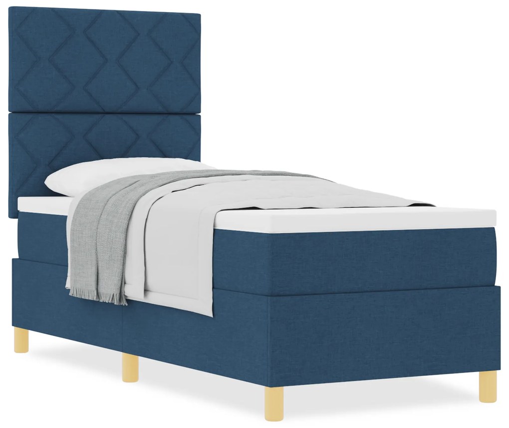 Cama Box Spring com Colchão Azul 80x200 cm Tecido
