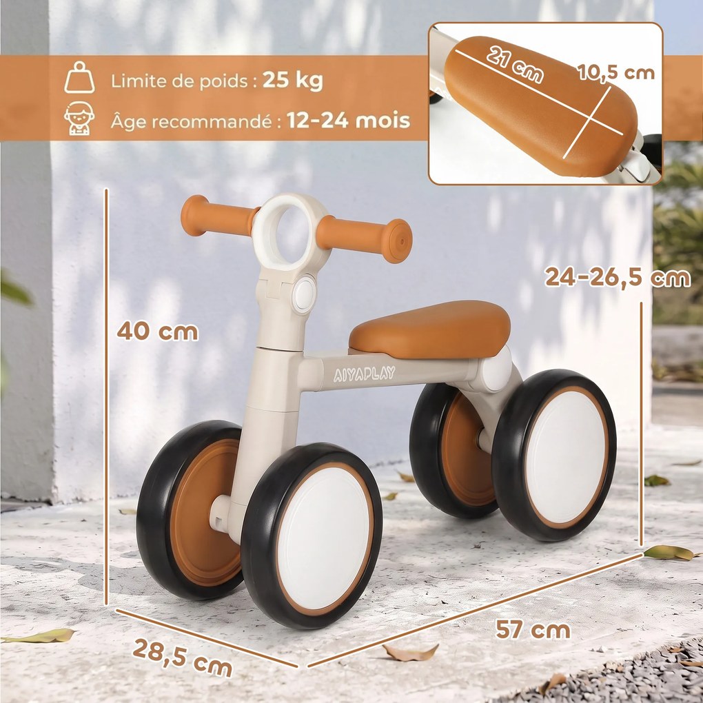 Bicicleta de Equilíbrio para Bebé Dobrável, 57 x 28,5 x 40 cm, Estrutura Leve em Alumínio, Creme