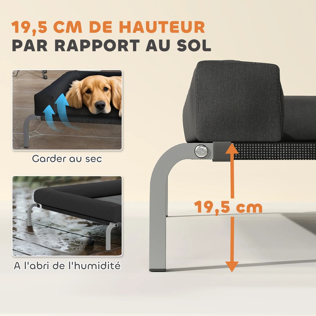 Cama elevada refrescante para cães, cama portátil para cães para interior e exterior, 130 x 90 x 30 cm, preta